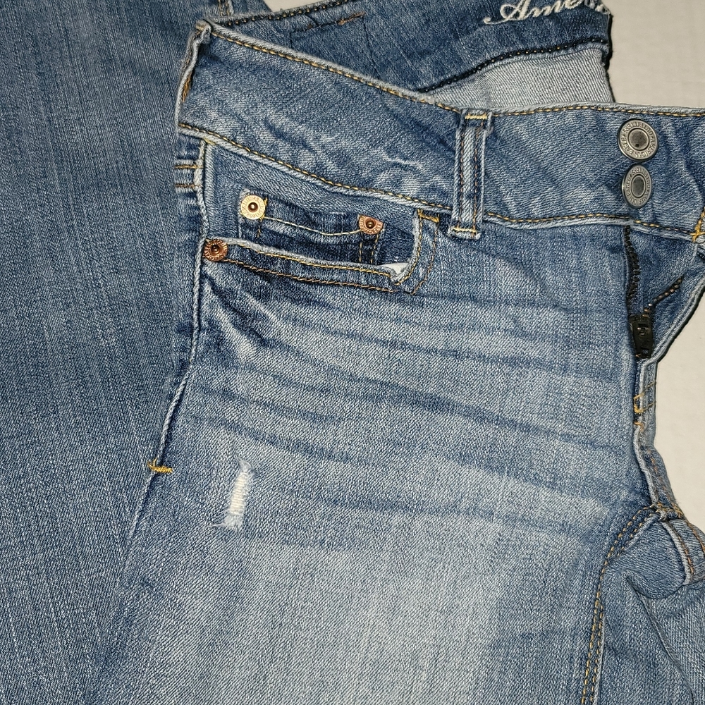 American Eagle Denim Jeans size 00 vintage Y2K decorative stitching stretch - Picture 3 of 16